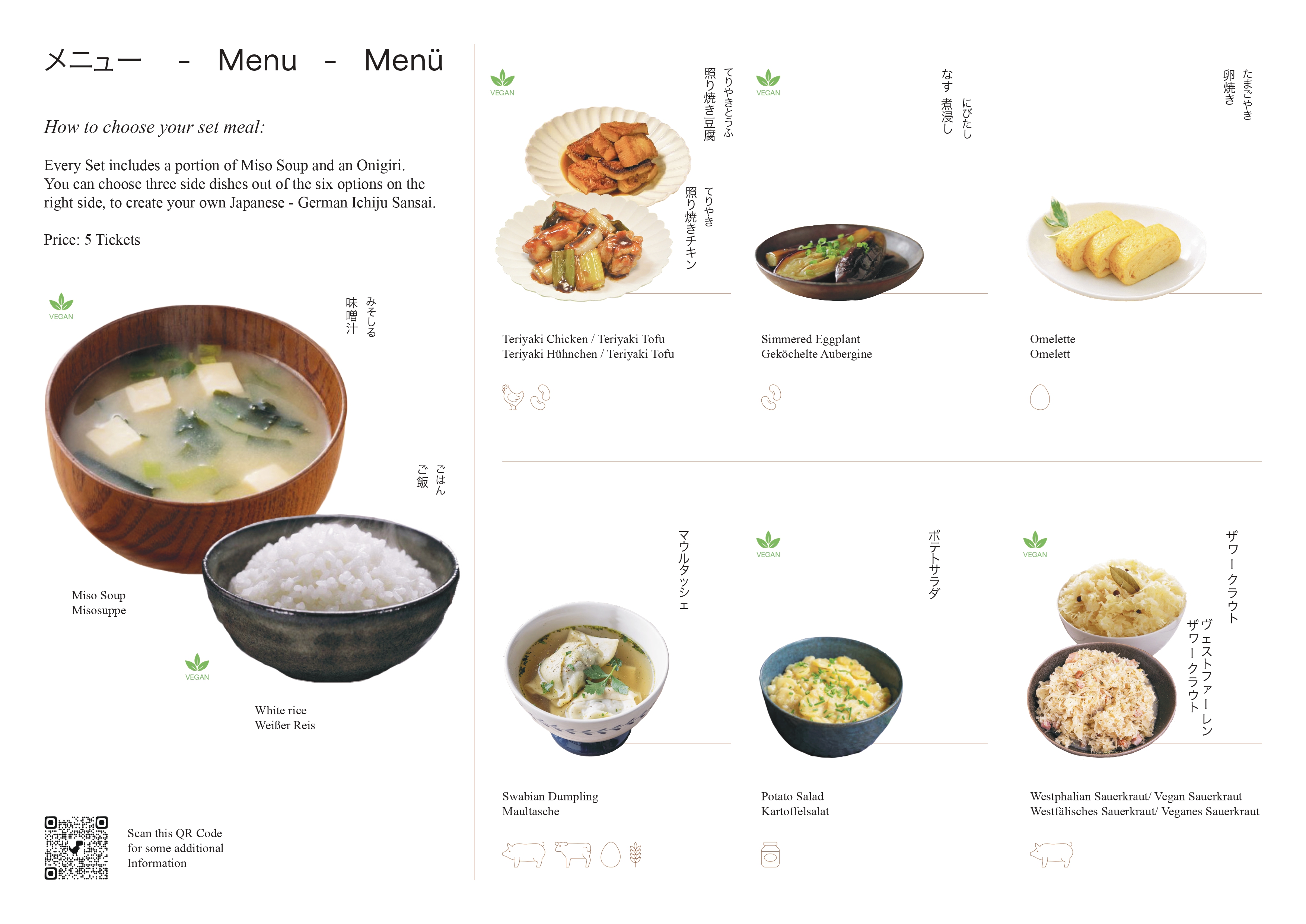 ICHIJU-SANSAI Traditional Japanese Set Meal Menu. Click to view detailed menu with dishes, prices, and dietary options.